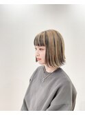 髪質改善トリートメント_マロンベージュ Aラインボブ かきあげ