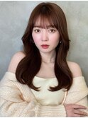 ブリーチなしチョコレート色×前髪/顔周り×韓国ロング[大宮]