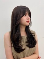 ノク 渋谷(nok)&nbsp;韓国オリーブカラーオリーブベージュ顔まわりレイヤー前髪パーマ