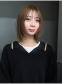 ミディアム顔周りレイヤー韓国ヘアおくれ毛_F0629