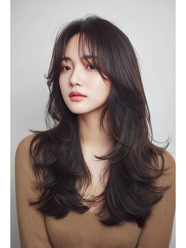 ケシキ 表参道 原宿(kesiki.) ミディアムレイヤー顔周りレイヤーココアブラウン韓国へア