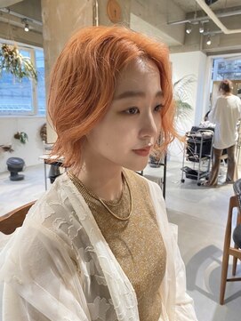 パーク(PARK) ペールオレンジボブパーマボブケアブリーチダブルカラー