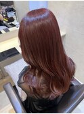 ブリーチなしダブルカラー〇艶赤髪