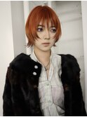 ハイトーンケアブリーチオレンジカラーショートウルフ