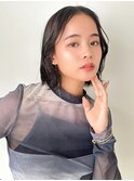 暗髪カラー×前髪なしボブ