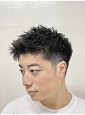 メンズ刈り上げ短髪黒髪アップバング◎スパイキー20代/30代/眉毛
