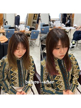 ディッシュ 五反田(dish) 五反田美容室★インナーピンク/ハイライトベージュbefore→after