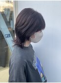 ウルフカットグレージュカラーブルーブラック韓国風前髪甲府
