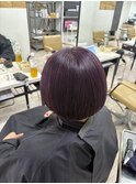 ラベンダーパープルワンレンボブ小顔カットケアブリーチ所沢韓国