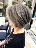 大人ショートボブ/白髪ぼかし/ハイライト/武蔵小杉/自由が丘
