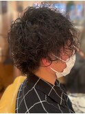 ハイライト/マッシュパーマ/アッシュブラック<理容室>[亀戸]