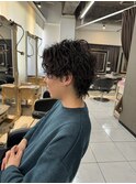 波巻きパーマ　波巻きスパイラルパーマ　ウルフカット　メンズ