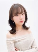 似合わせカットシースルーバングこなれミディダークアッシュ