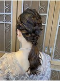 ローポニー/編み込みアレンジ/結婚式お呼ばれヘア