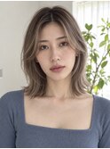 顔まわりレイヤーボブ×ミルクティーグレージュ