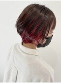 インナーカラー×レッド×ショート