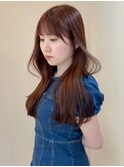 オレンジブラウン 暖色カラー 顔周りカット 前髪カット 艶髪