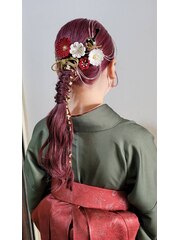 【BelleCoffret】卒業式袴着付けヘアセット着物ヘアベリーピンク