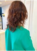 福山市美容室Caaryパーマウエットパーマ冬赤みオレンジカラー