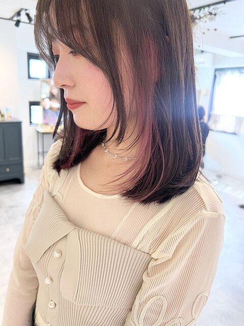 【#rinaボブ】春のレイヤーボブ×桜ピンクイヤリングカラーstyle