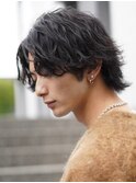 メンズウルフ波巻きツイストスパイラルMIXツーブロックパーマ