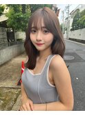 黒髪ボブルフネビージュワンレンくびレイヤーミディアムヘア