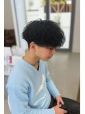 波巻きパーマ束感マッシュ刈り上げフェード