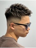 MEN'S/アップバングショート×ハイライト×フェード/短髪
