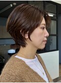 丸みショート・ボブ/丸顔/前髪なし/絶壁解消/３0代/４0代/長め