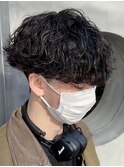 メンズパーマ波まきパーマセンターパートメンズマッシュウルフ