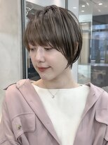 ロンドシエル 横浜(Lond ciel)&nbsp;ミニウルフチェリーブラウンブリーチなしショートボブ前髪/横浜