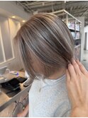 ローライト/ショートボブ/グレーヘアー/グレージュ