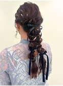 編みおろしツイン/ヘアセット/リボン/結婚式