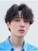 シャドウパーマ無造作パーママッシュウルフメンズ束感ヘア黒髪