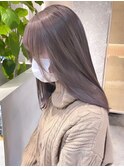 ラベンダーミルクティーグレージュ韓国風顔まわりレイヤー原宿