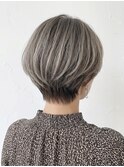 白髪ぼかしハイライトグレージュ/丸みショートボブ40代50代p志木