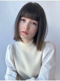 オリーブグレージュ小顔前髪スリークボブ/Salon銀座　片山