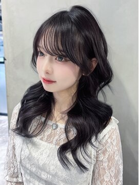 韓国ヘアロング顔周りレイヤー前髪カット_F50915