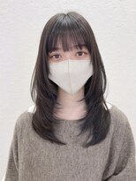 ハピネス 梅田茶屋町店(HAPPINESS)&nbsp;小顔バングざくざくレイヤーロンググレーベージュレイヤーウルフ