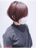 大人赤髪ピンクレッドハンサムショート髪質改善カラー
