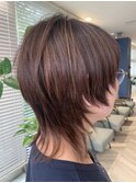 大人かわいいウルフレイヤーハイライトカラー脱白髪染め