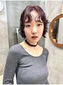 レイヤーボブパーマ　ニュアンスパーマ　ピンクレッドカラーボブ