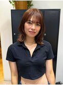 オレンジカラー/オレンジブラウン/レイヤーカット/くびれヘア