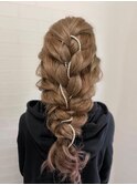 ルーズパール編み込みヘアアレンジゆるふわ結婚式お呼ばれ