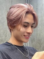 メンズハイトーンミルクティーピンクベージュカラーダブルカラー