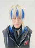 ハイトーンカラーホワイト×ブルー×シャギーウルフ