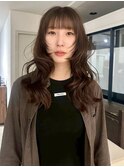 透明感ブラウン/顔まわりカット/ゆるふわウェーブ