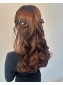 ハーフツイン 巻き髪 結婚式ヘアセット ハーフアップ