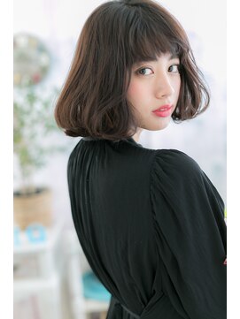 ミック ヘアアンドメイク アップ 駒込店(miq Hair&Make up) 黒髪アッシュブラックくせ毛風ゆるふわ大人ボブパーマb1