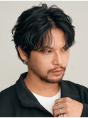 渋谷フェザーパーマメンズカットルーズパーマセンターパートラフ